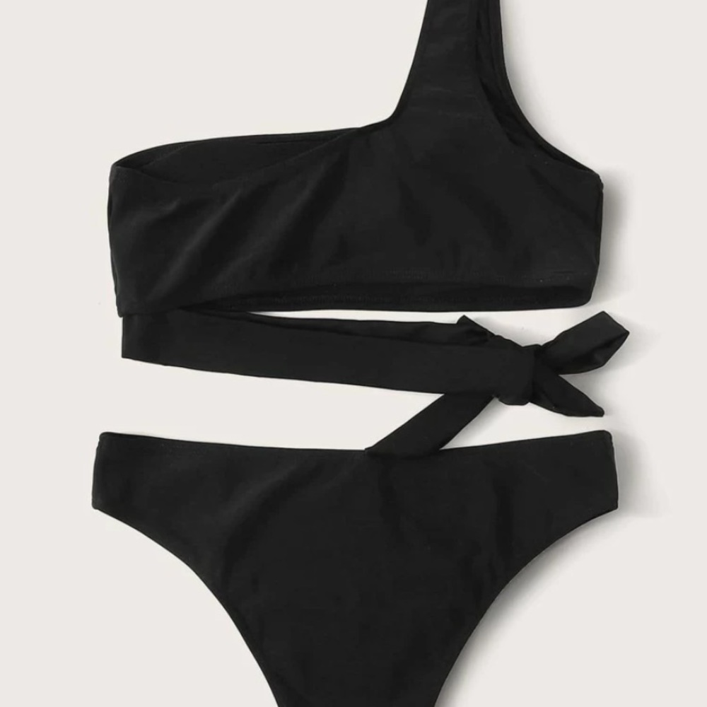 One shoulder tie bikini (top and bottom)